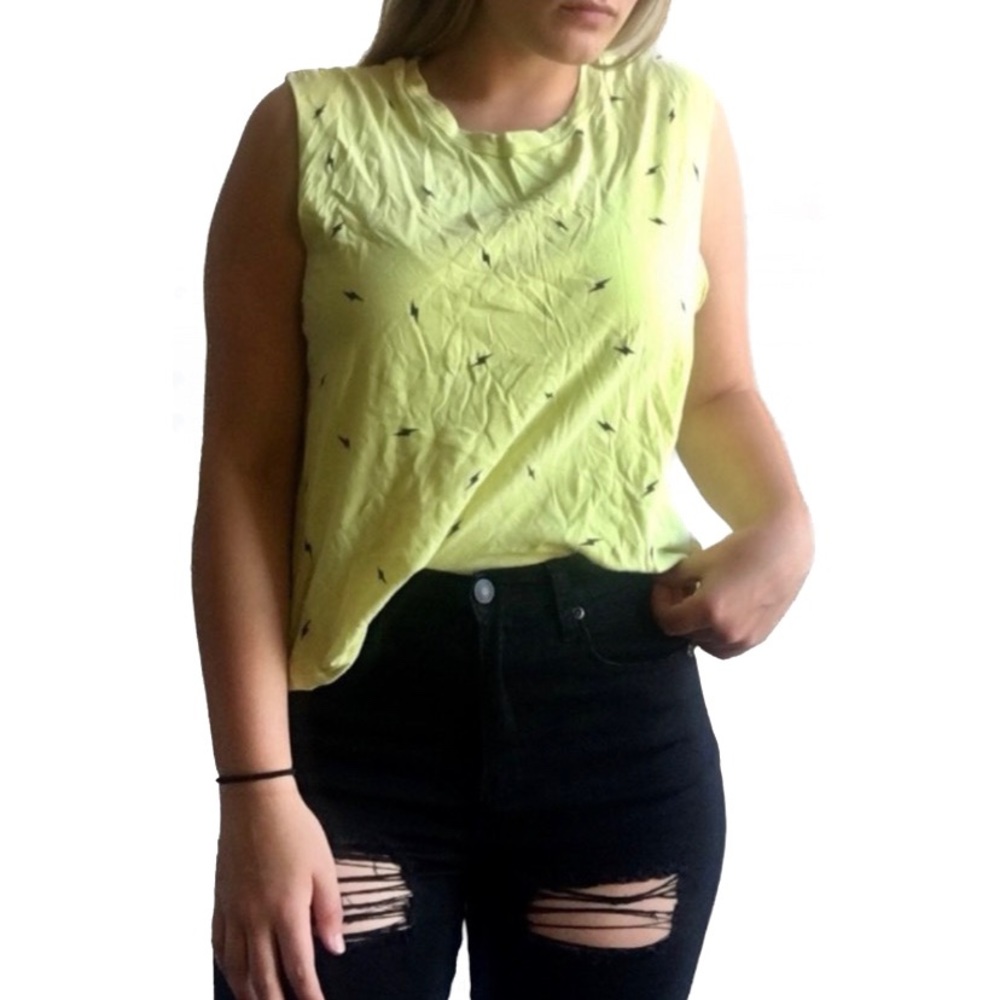 💋Urban Outfitters Yellow with Black Lightning Bolt Print Tank Top